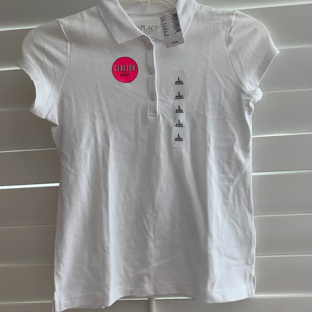 Children's Place Girl's Pique Polo Short Sleeve Shirt White Size 10/12 NWT